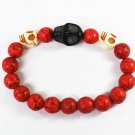 Turquoise Black White Skull Bead Red Veins Ball Beads Stretch Bracelet ZZ2517