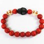 Turquoise Black White Skull Bead Red Veins Ball Beads Stretch Bracelet ZZ2517