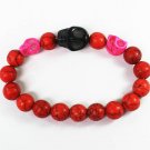 Turquoise Black Hot Pink Skull Bead Red Veins Ball Beads Stretch Bracelet ZZ2518