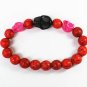 Turquoise Black Hot Pink Skull Bead Red Veins Ball Beads Stretch Bracelet ZZ2518