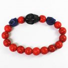 Turquoise Black Blue Skull Bead Red Veins Ball Beads Stretch Bracelet ZZ2519