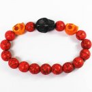 Turquoise Black Orange Skull Bead Red Veins Ball Beads Stretch Bracelet ZZ2520
