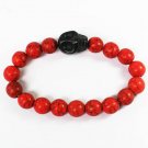 Turquoise Black Skull Bead Red Veins Ball Beads Stretch Bracelet ZZ2521