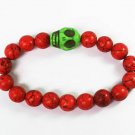 Turquoise Green Skull Bead Red Veins Ball Beads Stretch Bracelet ZZ2522