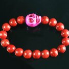 Turquoise Hot Pink Skull Bead Red Veins Ball Beads Stretch Bracelet ZZ2524