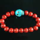 Turquoise Baby Blue Skull Bead Red Veins Ball Beads Stretch Bracelet ZZ2525