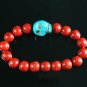 Turquoise Baby Blue Skull Bead Red Veins Ball Beads Stretch Bracelet ZZ2525