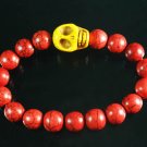 Turquoise Yellow Skull Bead Red Veins Ball Beads Stretch Bracelet ZZ2526