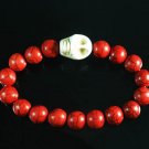 Turquoise White Skull Bead Red Veins Ball Beads Stretch Bracelet ZZ2527