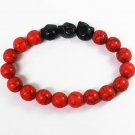 Turquoise Black Skull Bead Red Veins Ball Beads Stretch Bracelet ZZ2529