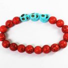 Turquoise Baby Blue Skull Bead Red Veins Ball Beads Stretch Bracelet ZZ2530