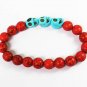 Turquoise Baby Blue Skull Bead Red Veins Ball Beads Stretch Bracelet ZZ2530