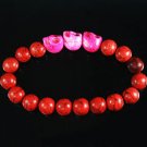 Turquoise Hot Pink Skull Bead Red Veins Ball Beads Stretch Bracelet ZZ2531