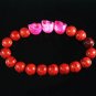 Turquoise Hot Pink Skull Bead Red Veins Ball Beads Stretch Bracelet ZZ2531
