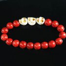 Turquoise White Skull Bead Red Veins Ball Beads Stretch Bracelet ZZ2533