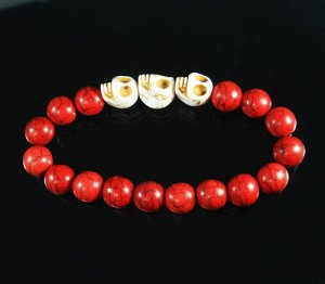Turquoise White Skull Bead Red Veins Ball Beads Stretch Bracelet ZZ2533