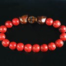 Turquoise Brown Skull Bead Red Veins Ball Beads Stretch Bracelet ZZ2534