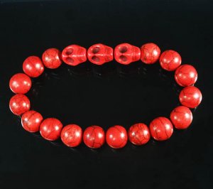Turquoise Red Skull Bead Red Veins Ball Beads Stretch Bracelet ZZ2536