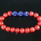 Turquoise Blue Skull Bead Red Veins Ball Beads Stretch Bracelet ZZ2537