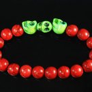 Turquoise Green Skull Bead Red Veins Ball Beads Stretch Bracelet ZZ2539