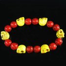 Turquoise Yellow Skull Bead Red Veins Ball Beads Stretch Bracelet ZZ2540