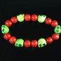 Turquoise Green Skull Bead Red Veins Ball Beads Stretch Bracelet ZZ2541