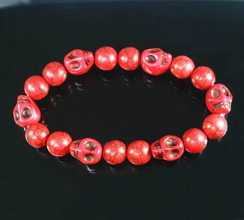 Turquoise Red Skull Bead Red Veins Ball Beads Stretch Bracelet ZZ2542
