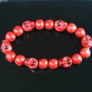 Turquoise Red Skull Bead Red Veins Ball Beads Stretch Bracelet ZZ2542