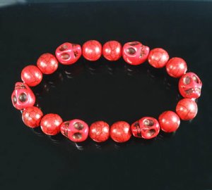Turquoise Red Skull Bead Red Veins Ball Beads Stretch Bracelet ZZ2542