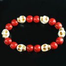 Turquoise White Skull Bead Red Veins Ball Beads Stretch Bracelet ZZ2543