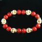 Turquoise White Skull Bead Red Veins Ball Beads Stretch Bracelet ZZ2543