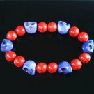 Turquoise Purple Skull Bead Red Veins Ball Beads Stretch Bracelet ZZ2544