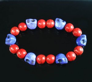 Turquoise Purple Skull Bead Red Veins Ball Beads Stretch Bracelet ZZ2544