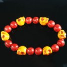 Turquoise Orange Skull Bead Red Veins Ball Beads Stretch Bracelet ZZ2545