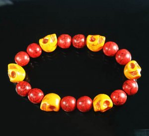 Turquoise Orange Skull Bead Red Veins Ball Beads Stretch Bracelet ZZ2545