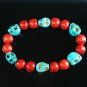 Turquoise Baby Blue Skull Bead Red Veins Ball Beads Stretch Bracelet ZZ2546