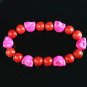 Turquoise Hot Pink Skull Bead Red Veins Ball Beads Stretch Bracelet ZZ2547