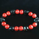 Turquoise Black Skull Bead Red Veins Ball Beads Stretch Bracelet ZZ2548