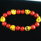 Turquoise Yellow Skull Bead Red Veins Ball Beads Stretch Bracelet ZZ2549