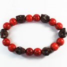 Turquoise Brown Skull Bead Red Veins Ball Beads Stretch Bracelet ZZ2550