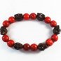 Turquoise Brown Skull Bead Red Veins Ball Beads Stretch Bracelet ZZ2550