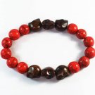 Turquoise Brown Skull Bead Red Veins Ball Beads Stretch Bracelet ZZ2551