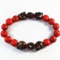 Turquoise Brown Skull Bead Red Veins Ball Beads Stretch Bracelet ZZ2551