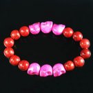 Turquoise Hot Pink Skull Bead Red Veins Ball Beads Stretch Bracelet ZZ2552