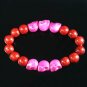 Turquoise Hot Pink Skull Bead Red Veins Ball Beads Stretch Bracelet ZZ2552