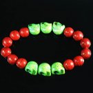 Turquoise Green Skull Bead Red Veins Ball Beads Stretch Bracelet ZZ2553