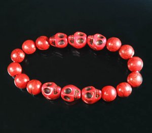 Turquoise Red Skull Bead Red Veins Ball Beads Stretch Bracelet ZZ2554