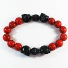 Turquoise Black Skull Bead Red Veins Ball Beads Stretch Bracelet ZZ2555