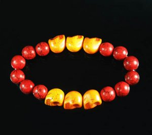 Turquoise Orange Skull Bead Red Veins Ball Beads Stretch Bracelet ZZ2556