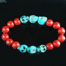 Turquoise Baby Blue Skull Bead Red Veins Ball Beads Stretch Bracelet ZZ2557